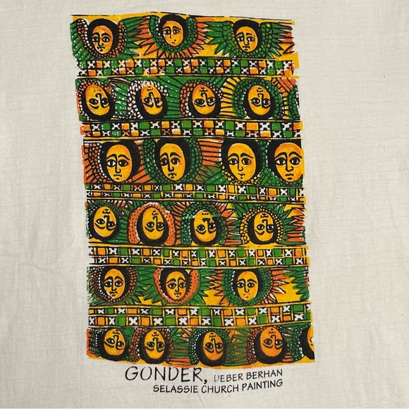 Ethiopian Art Graphic White Cotton T-Shirt Size Medium Unisex - Picture 2 of 12